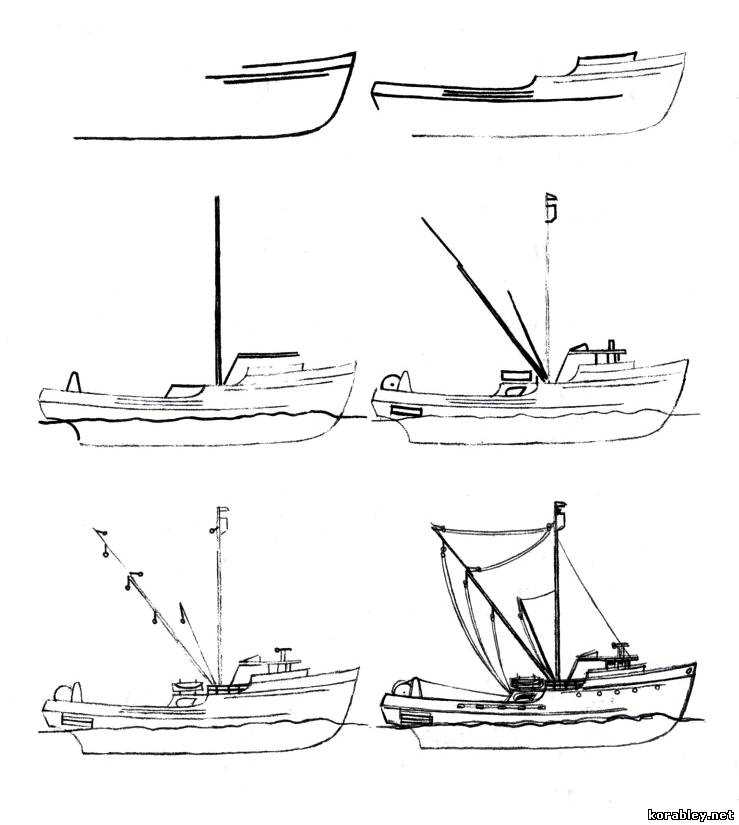Нарисовать лодку карандашом