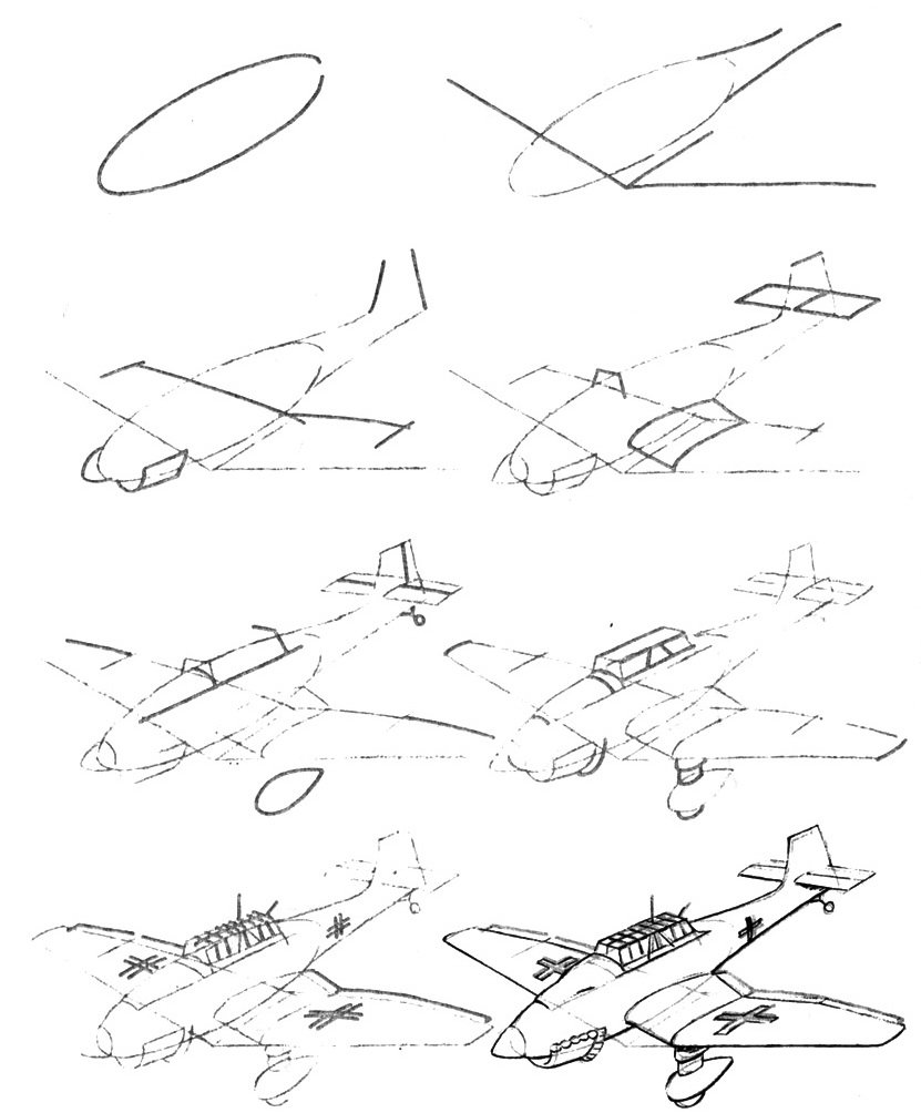Самолет военный рисунок для детей поэтапно