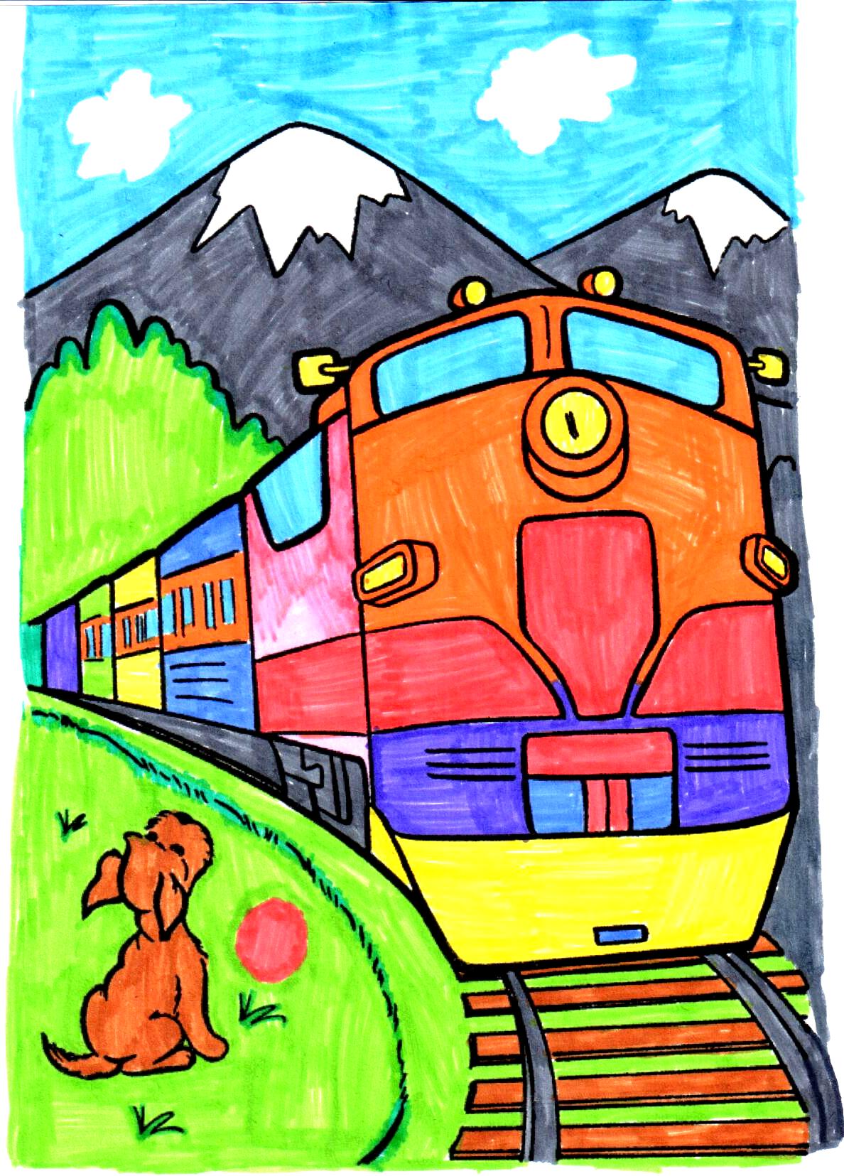 Нарисовать детскую железную. Поезд рисунок. Железная дорога рисунок. Рисование на тему поезда. Поезд картинка для детей.