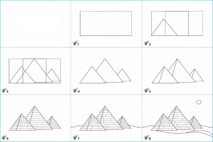 Как нарисовать египетскую пирамиду поэтапно
