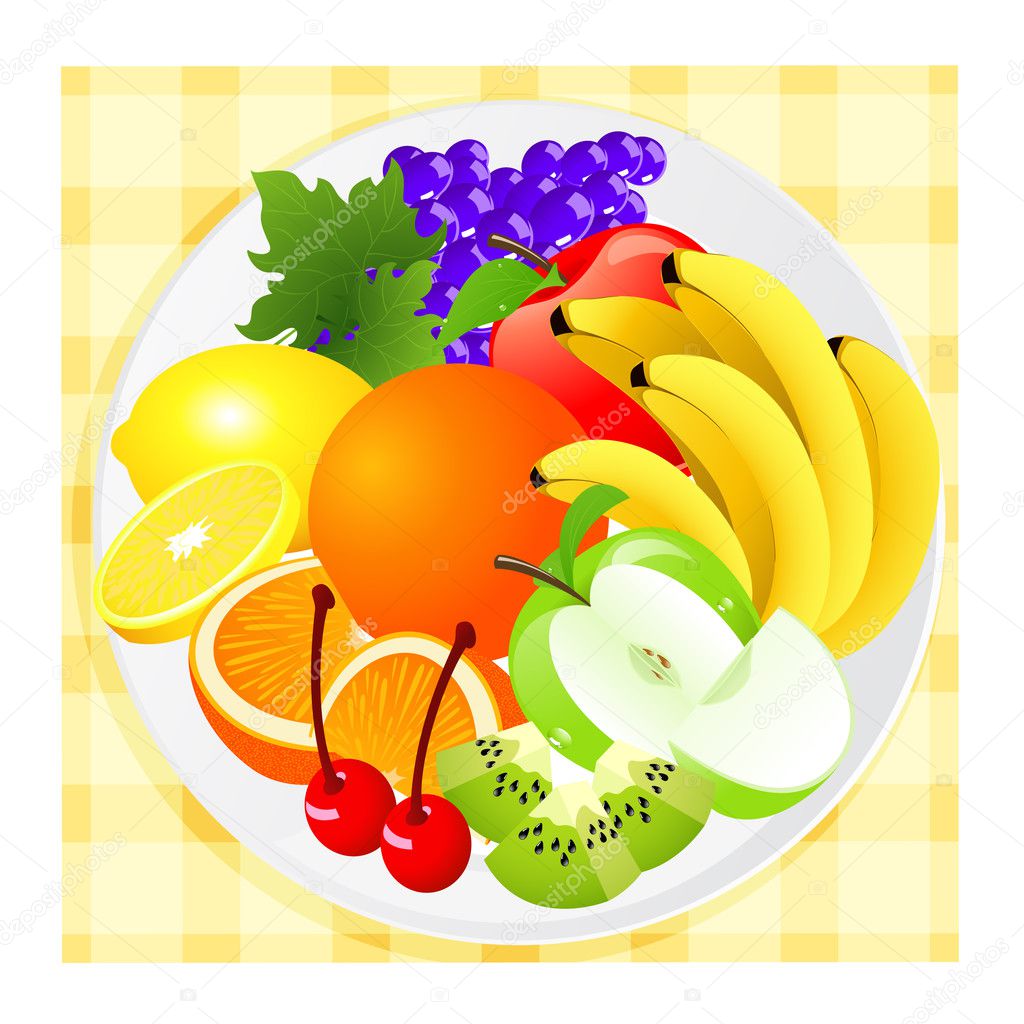 Картинка для детей фрукты на тарелке
