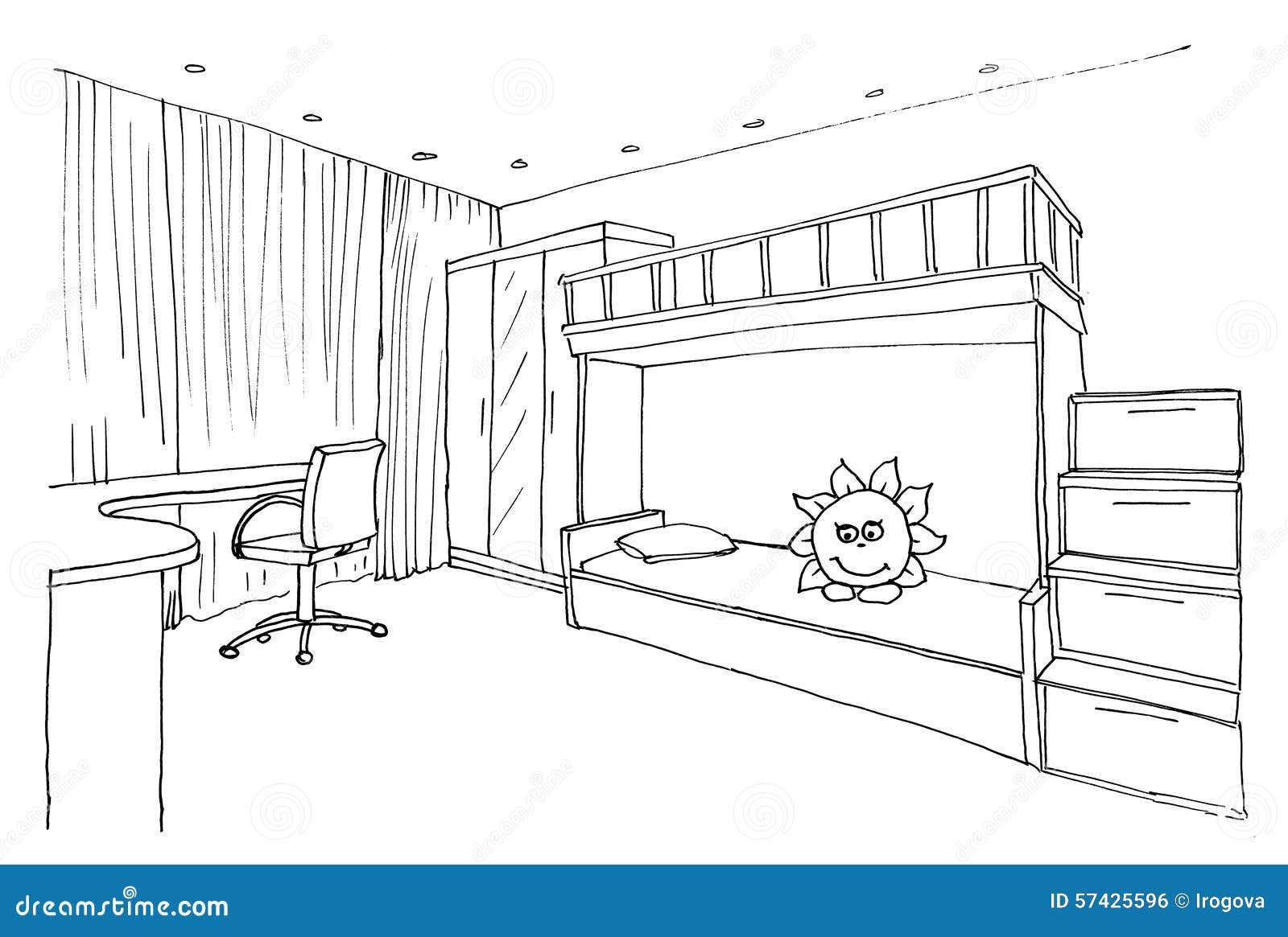 Эскиз детской комнаты с двухъярусной кроватью