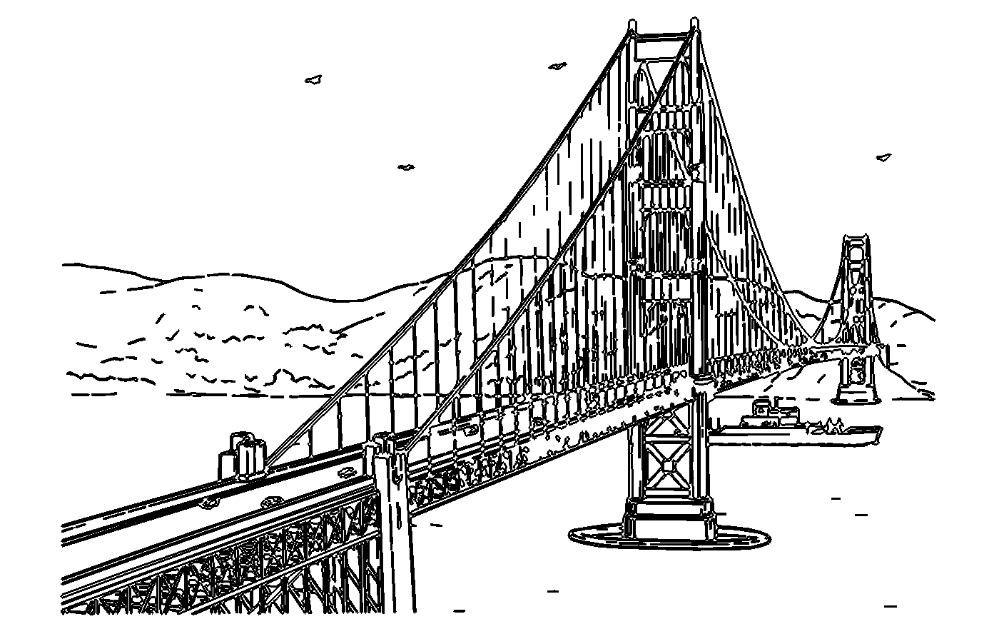 Мост Сан Франциско сбоку черно белое