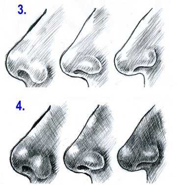 Как рисовать нос человека карандашом