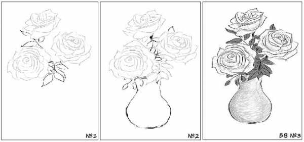 Как нарисовать розы в вазе легко