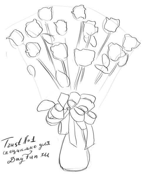 Как нарисовать розу в вазе поэтапно
