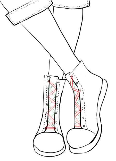 Как рисовать кроссовки на ногах