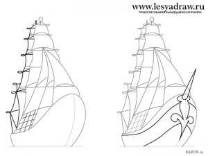 Нарисовать корабль с парусами